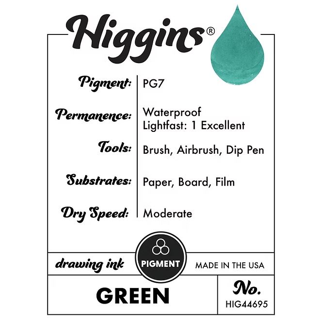 Higgins Ink Pigmented Ink Waterproof Fadeproof 1oz Green – Additional Image #1