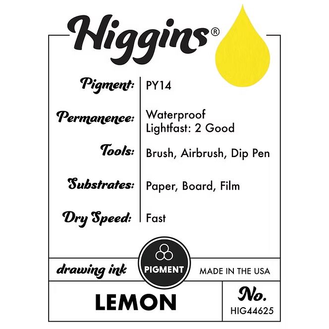 Higgins Ink Pigmented Ink Waterproof Fadeproof 1oz Lemon – Additional Image #1