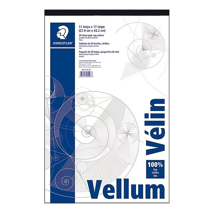 Mars Translucent Vellum Art and Drafting Paper, 16 lb Bristol Weight, 11 x  17, Translucent, 50/Pad - Office Source 360