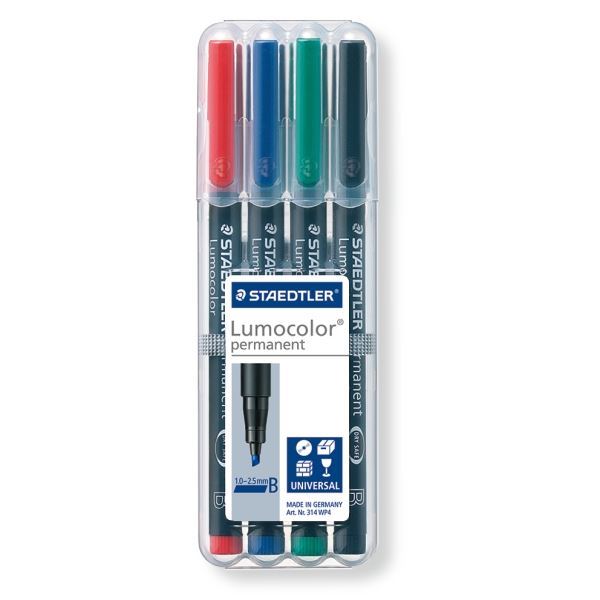 Staedtler Lumocolor 314 Pen Permanent Broad 4-Color Set