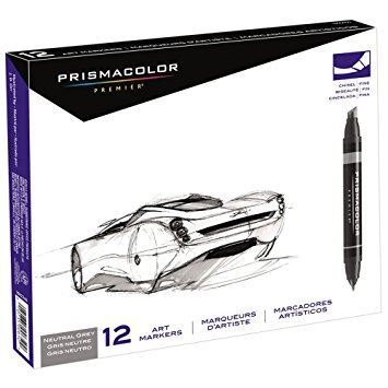 Prismacolor Marker Chisel-Fine Tip Set of 12 Cool Grey