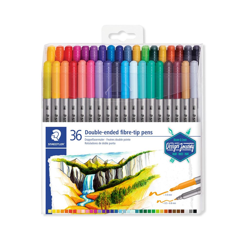 Staedtler Double-Ended Fibre Tip Pens, 36 Pack