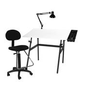 Martin Table Berkeley Classic Combo with Chair, Lamp, Side-Tray Berkeley Classic Combo Black Base, White Top with Drafting Height Chair, Lamp & Side Tray