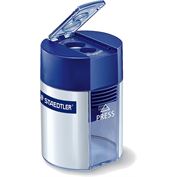 Staedtler Pencil Sharpener Metal 2-Hole Round, Blue w/Silver shaving Cup