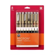 Marker Pigma Micron Black 8 Pen Set of Assorted Sizes