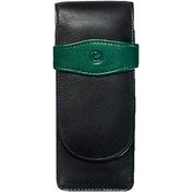TG32 Leather Three-Pen Pouch, Black/Green
